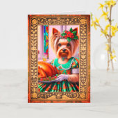  Kerst Kaart Silky Terrier (Gele Bloem)