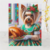 Kerst Kaart Silky Terrier (Gele Bloem)