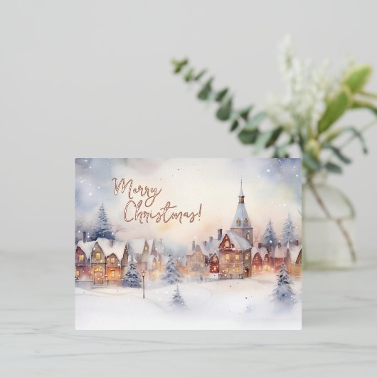 Kerst Kaart, sneeuwwinterlandschap Folie Feestdagen Briefkaart (Staand Voorkant)