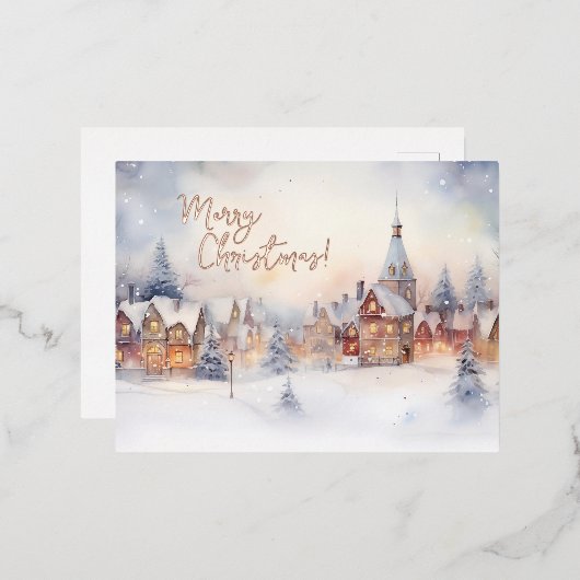 Kerst Kaart, sneeuwwinterlandschap Folie Feestdagen Briefkaart (Voorkant / Achterkant)