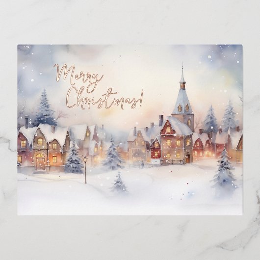 Kerst Kaart, sneeuwwinterlandschap Folie Feestdagen Briefkaart (Voorkant)