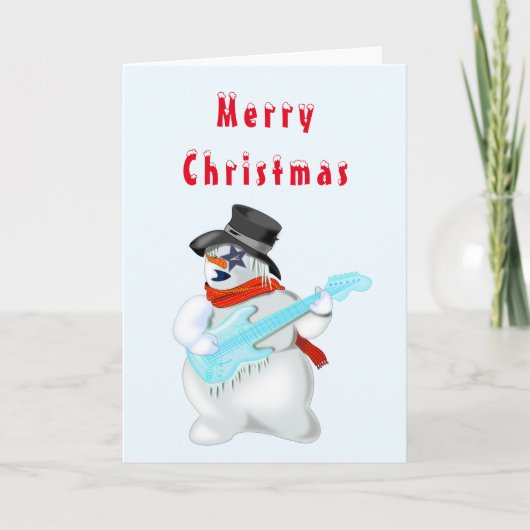 Kerst Kaart Snowman Gitaar Speler Funny (Voorkant)