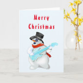 Kerst Kaart Snowman Gitaar Speler Funny (Gele Bloem)