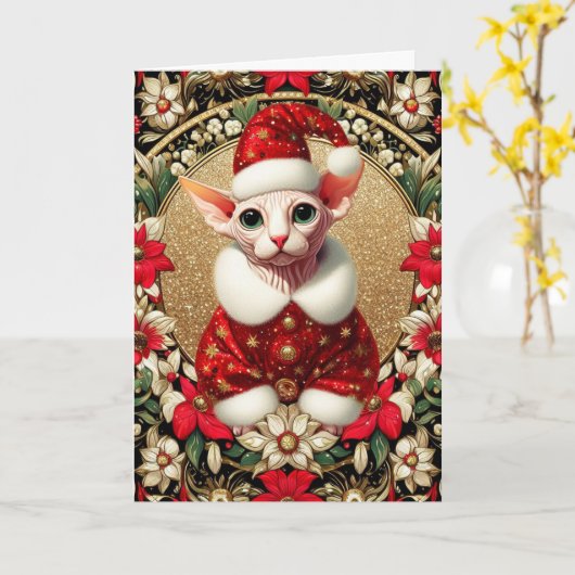 kerst Kaart Sphynx Cat (Gele Bloem)