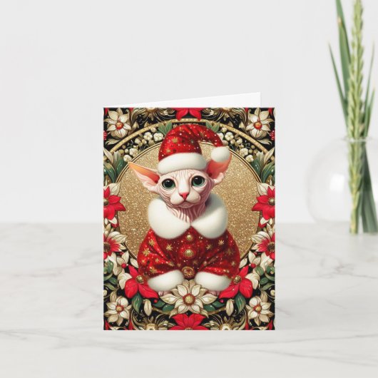 Kerst Kaart Sphynx Kat Santa (Voorkant)