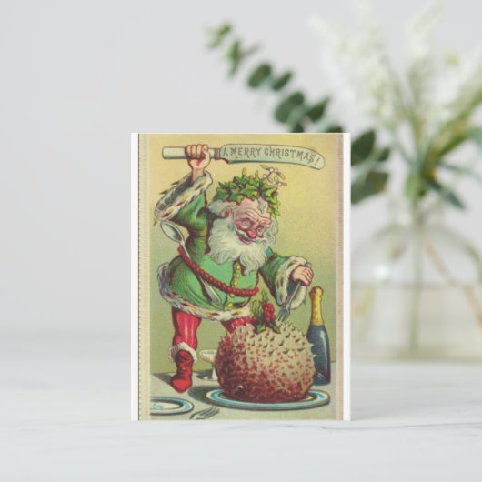Kerst Kaart Vader Kerst Aanvallen Pudding (Staand voorkant)