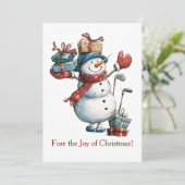 Kerst Kaart voor golfliefhebbers - Snowman Design (Staand voorkant)