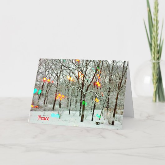 Kerst Kaart Vrede met kerstverlichting (Voorkant)