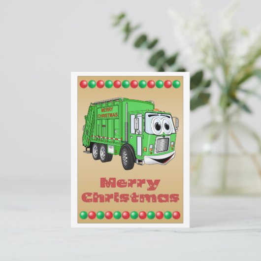 Kerst Kaart vuilniswagen Cartoon (Staand voorkant)