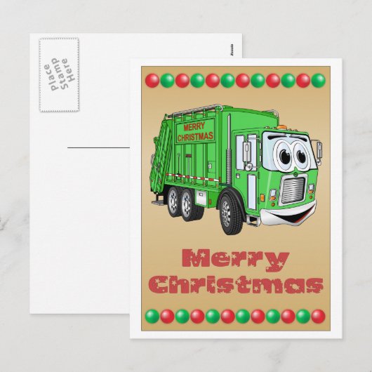 Kerst Kaart vuilniswagen Cartoon (Voorkant / Achterkant)