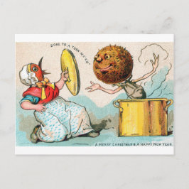 Kerst Kaart waar Pudding BirdLady aanvalt