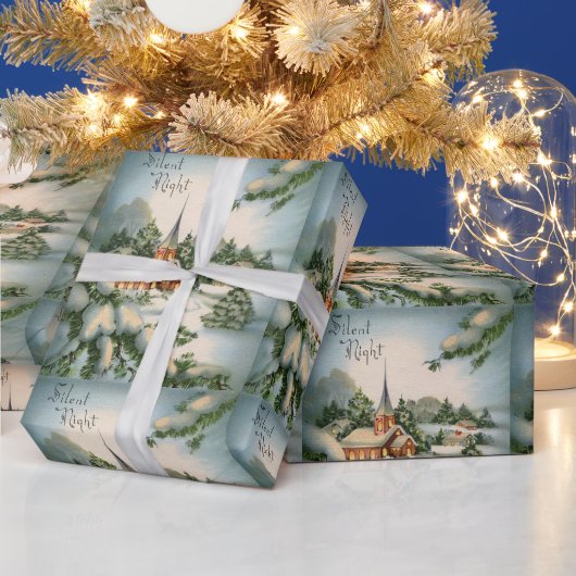 Kerst-Kaart winterkerk Silent Night Cadeaupapier (Feestdagen)