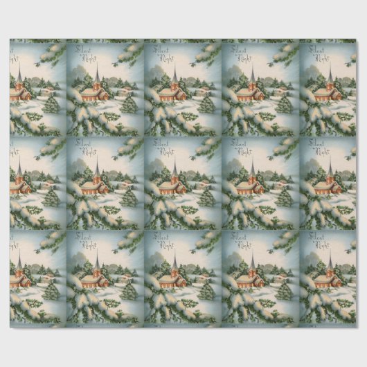 Kerst-Kaart winterkerk Silent Night Cadeaupapier (Vlak)