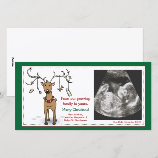 Kerst Kaart zwangerschapsaankondiging - Rendier (Voorkant / Achterkant)