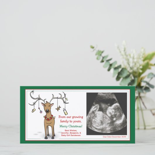 Kerst Kaart zwangerschapsaankondiging - Rendier (Staand voorkant)