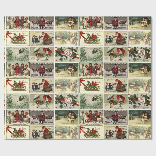 Kerst  Kaarten Santa Claus Collage Cadeaupapier (Vlak)