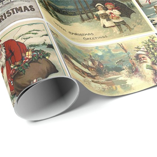 Kerst Kaarten Santa Claus Collage Cadeaupapier (Rol Hoek)