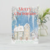 Kerst Kaarten- Town Design, sneeuwman, lichten Feestdagenkaart (Staand voorkant)