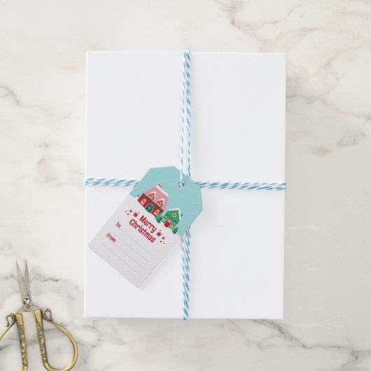 Kerst Kaartje 'Laat het Sneeuwen Kerstendorp' Cadeaulabel (Met Touw)
