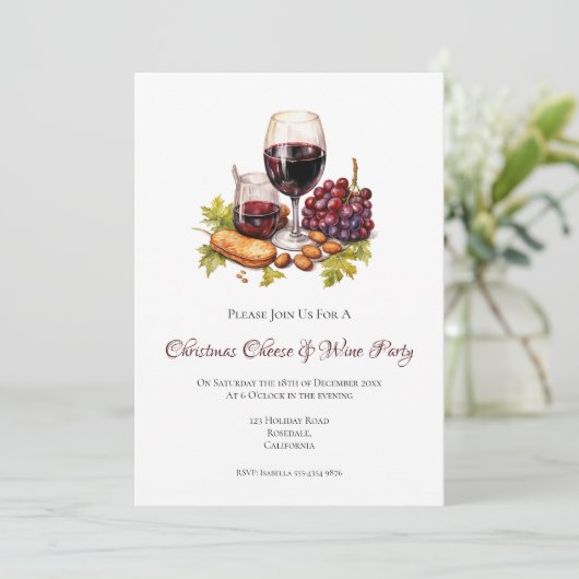 Kerst Kaas & Wijn Party Waterverf Kaart