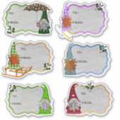 Kerst Kabouter Kerstmis Cadeautag Stickers (Voorkant)