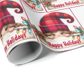 Kerst Kabouter Meisje Met Geruite Hoed Cadeaupapier (Rol Hoek)