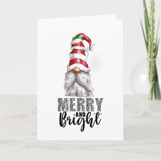 Kerst Kabouter Merry and Bright Feestdagen Kaart (Voorkant)