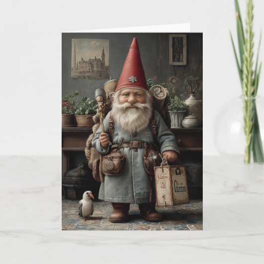 Kerst Kabouter Oude Reisiger Feestdagen Kaart (Voorkant)