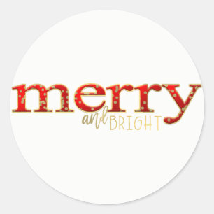 Kerst Kado Merry & Bright Rood Goud Holiday Kerstf Ronde Sticker