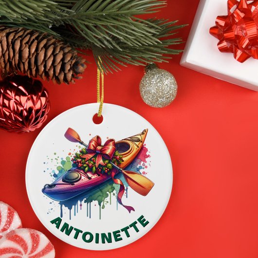 Kerst Kajak Aangepaste naam Keramisch Ornament
