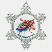 Kerst Kajak Aangepaste naam Tin Sneeuwvlok Ornament (Voorkant)