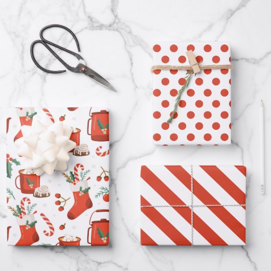 Kerst Kakaokerstzak Inpakpapier Set van 3 Vel (Voorkant)