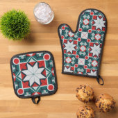 Kerst Kaleidoscoop Patroon Ovenwant & Pannenlap Set (Top down)