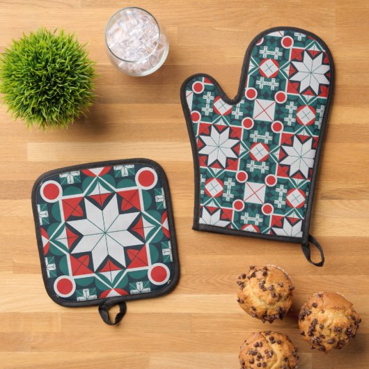 Kerst Kaleidoscoop Patroon Ovenwant & Pannenlap Set (Top down)
