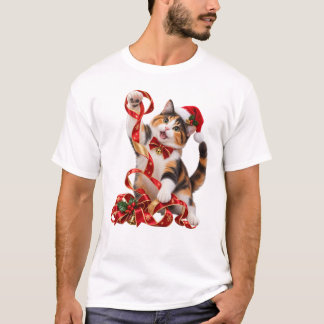 Kerst Kaliko Kat Speelt Met Lint T-shirt