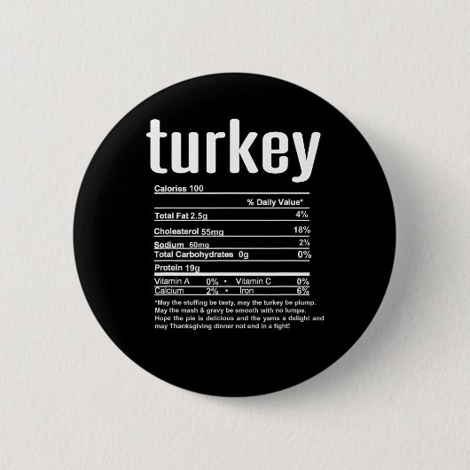 Kerst kalkoen Thanksgiving voedingswaarde informat Ronde Button 5,7 Cm (Voorkant)