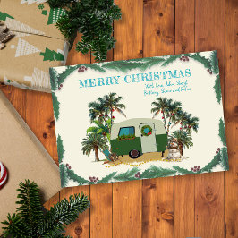 Kerst Kampeerder Tropische Palmbomen Vakantiegroet Kaart