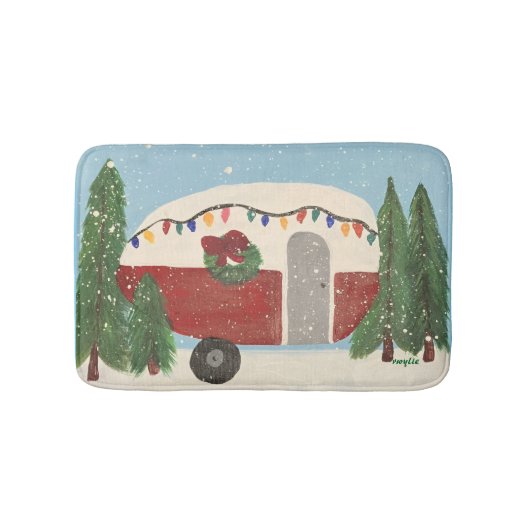 Kerst Kampeerwagen Badmat (Voorkant)
