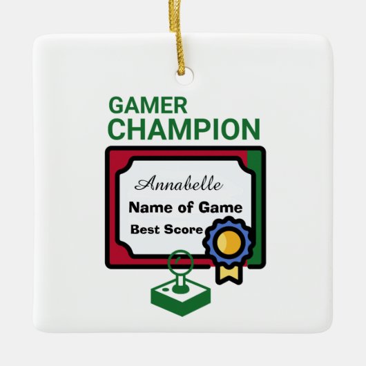 Kerst Kampioen Gamer Rood en Groen Keramisch Ornament (Voorkant)