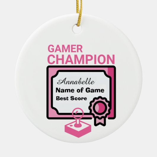 Kerst Kampioen Gamer Roze en Zwart Keramisch Ornament (Voorkant)