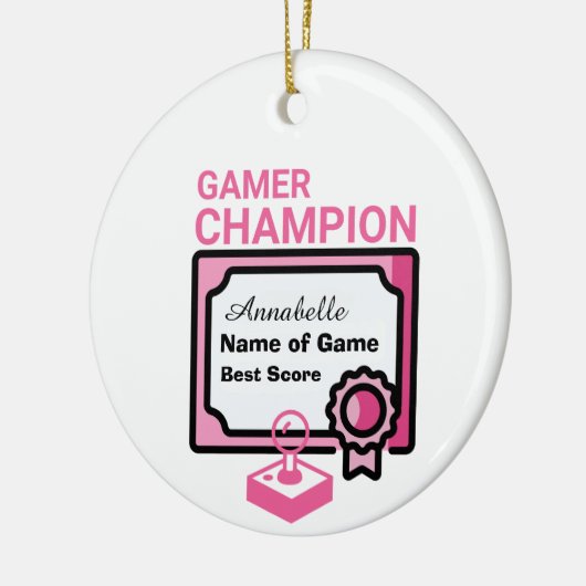 Kerst Kampioen Gamer Roze en Zwart Keramisch Ornament (Links)