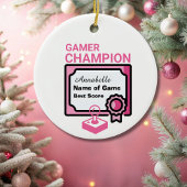 Kerst Kampioen Gamer Roze en Zwart Keramisch Ornament