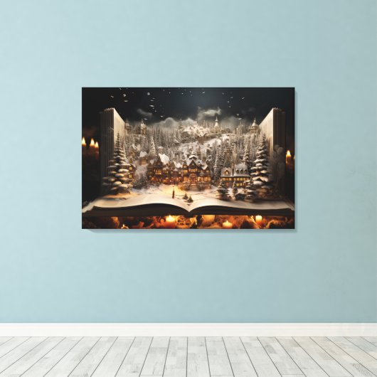 Kerst Kandelaar Storybook Mountain Village Canvas Afdruk (Insitu (Houten vloer))