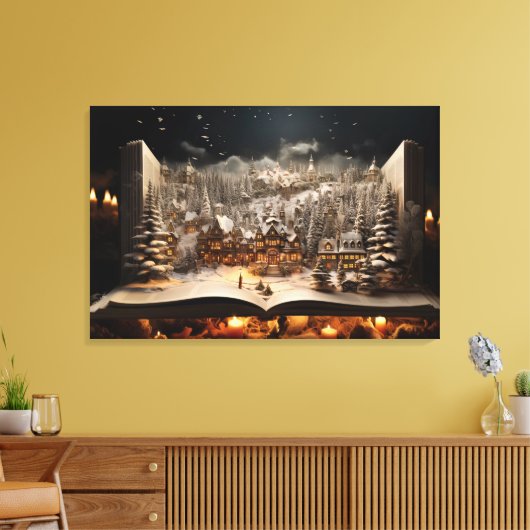 Kerst Kandelaar Storybook Mountain Village Canvas Afdruk (Insitu (Woonkamer))