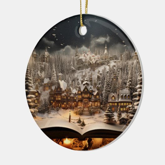Kerst Kandelaar Storybook Mountain Village Keramisch Ornament (Links)