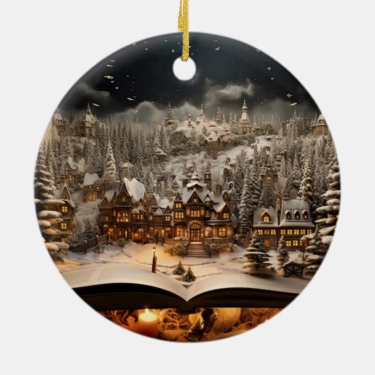 Kerst Kandelaar Storybook Mountain Village Keramisch Ornament (Achterkant)