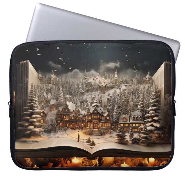 Kerst Kandelaar Storybook Mountain Village Laptop Sleeve (Voorkant)