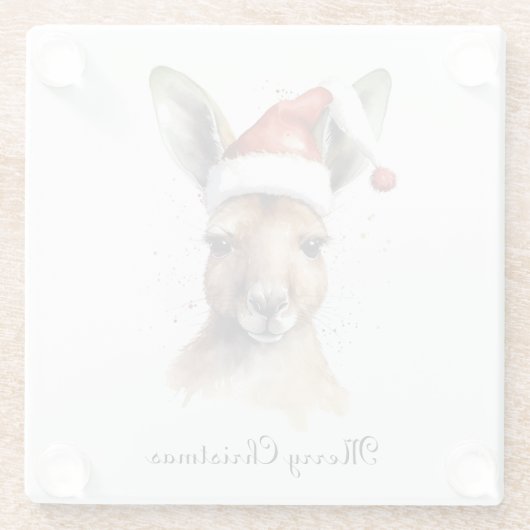 Kerst Kangoeroe, aanpasbaar Glazen Onderzetter (Achterkant)