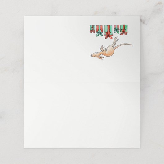 Kerst kangoeroe springen waterverf kunst plaats ka plaatskaartje (Buitenkant ongevouwen)