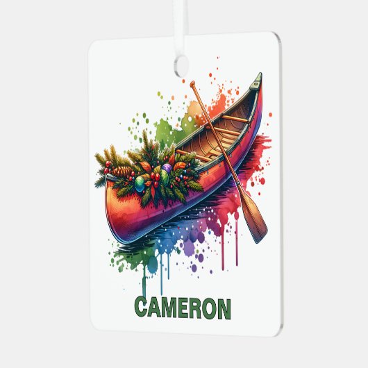 Kerst kano aangepaste naam metalen ornament (Voorkant links)